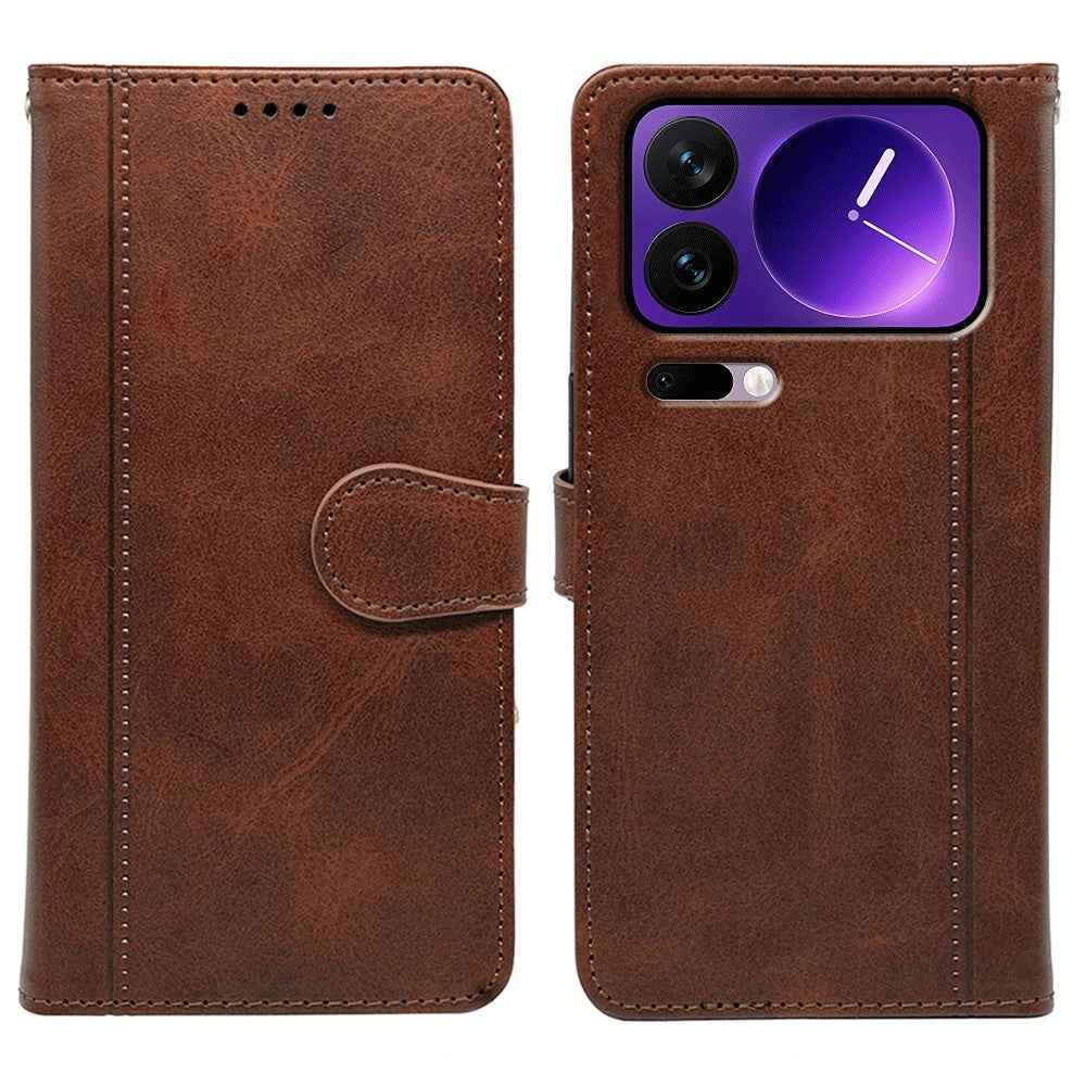 For Xiaomi 17 Pro Case Calf Texture Leather Stand Book Style Phone Cover - Brown