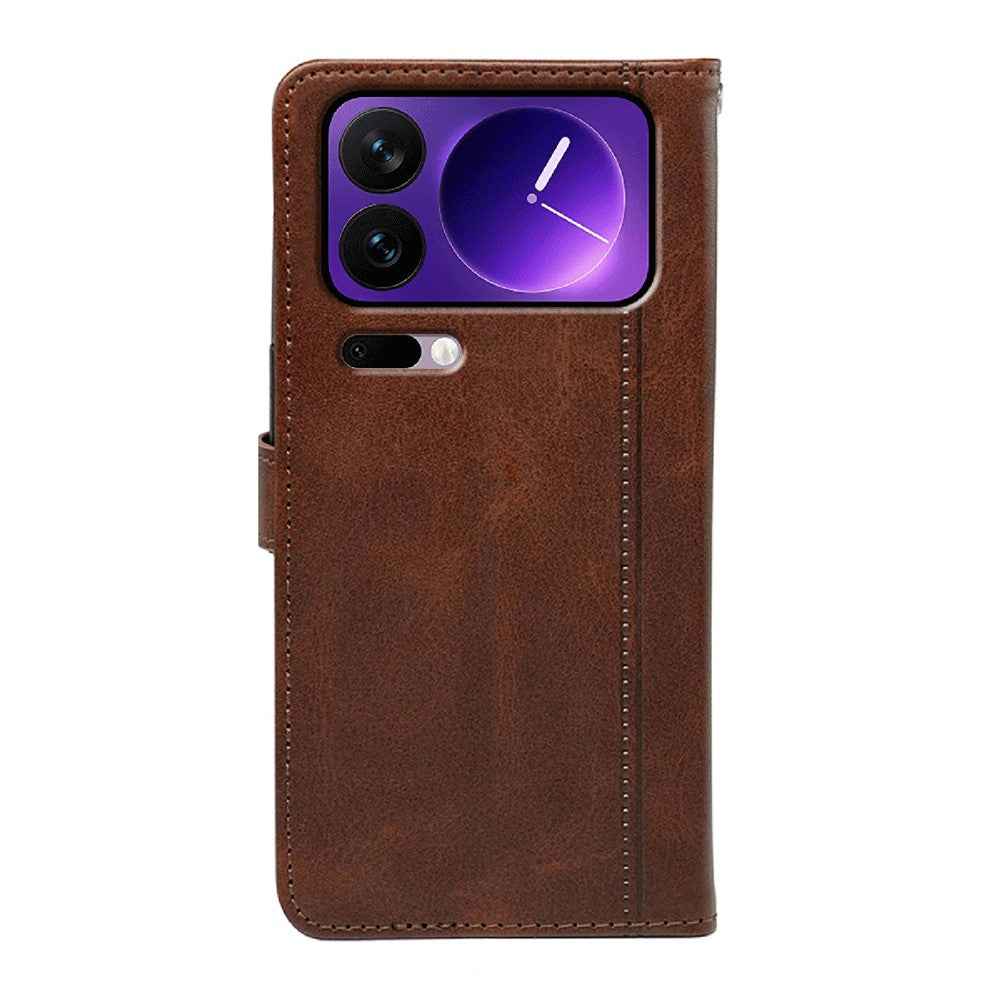 For Xiaomi 17 Pro Case Calf Texture Leather Stand Book Style Phone Cover - Brown