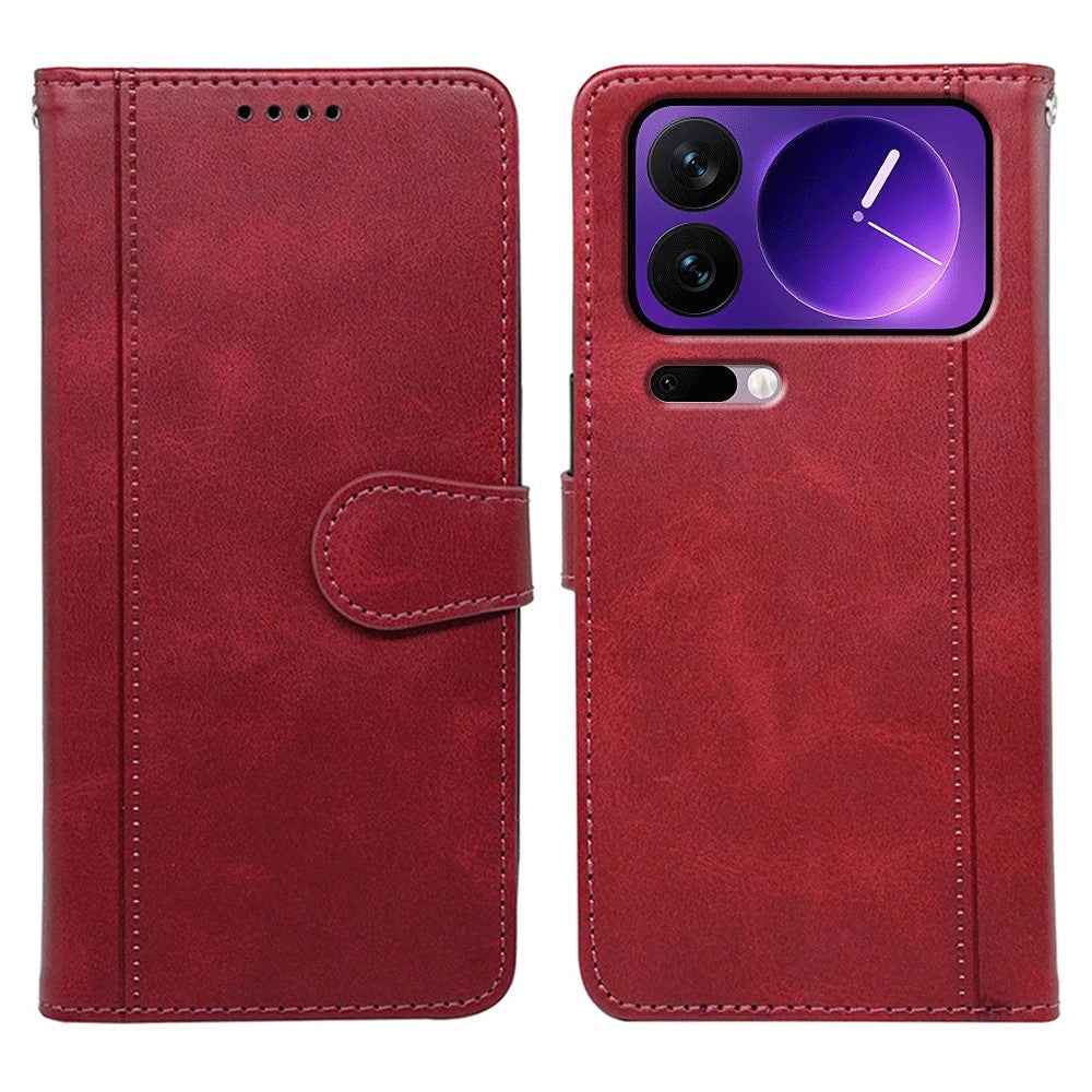 For Xiaomi 17 Pro Case Calf Texture Leather Stand Book Style Phone Cover - Red