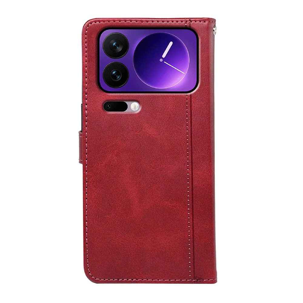 For Xiaomi 17 Pro Case Calf Texture Leather Stand Book Style Phone Cover - Red