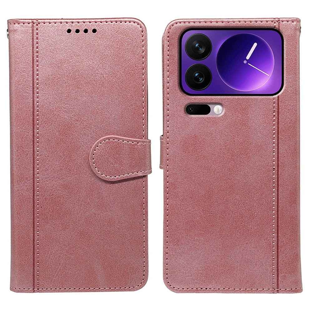 For Xiaomi 17 Pro Case Calf Texture Leather Stand Book Style Phone Cover - Rose Gold