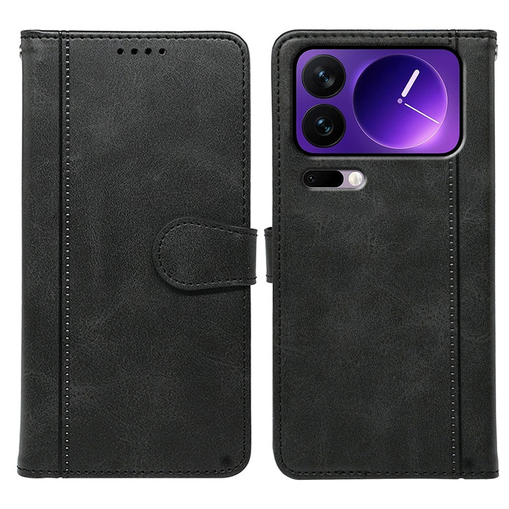 For Xiaomi 17 Pro Max Case Calf Texture Leather Stand Book Style Phone Cover - Black