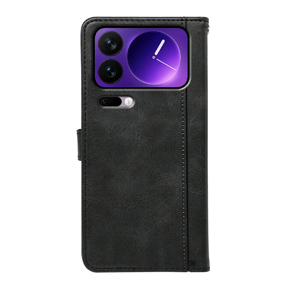 For Xiaomi 17 Pro Max Case Calf Texture Leather Stand Book Style Phone Cover - Black