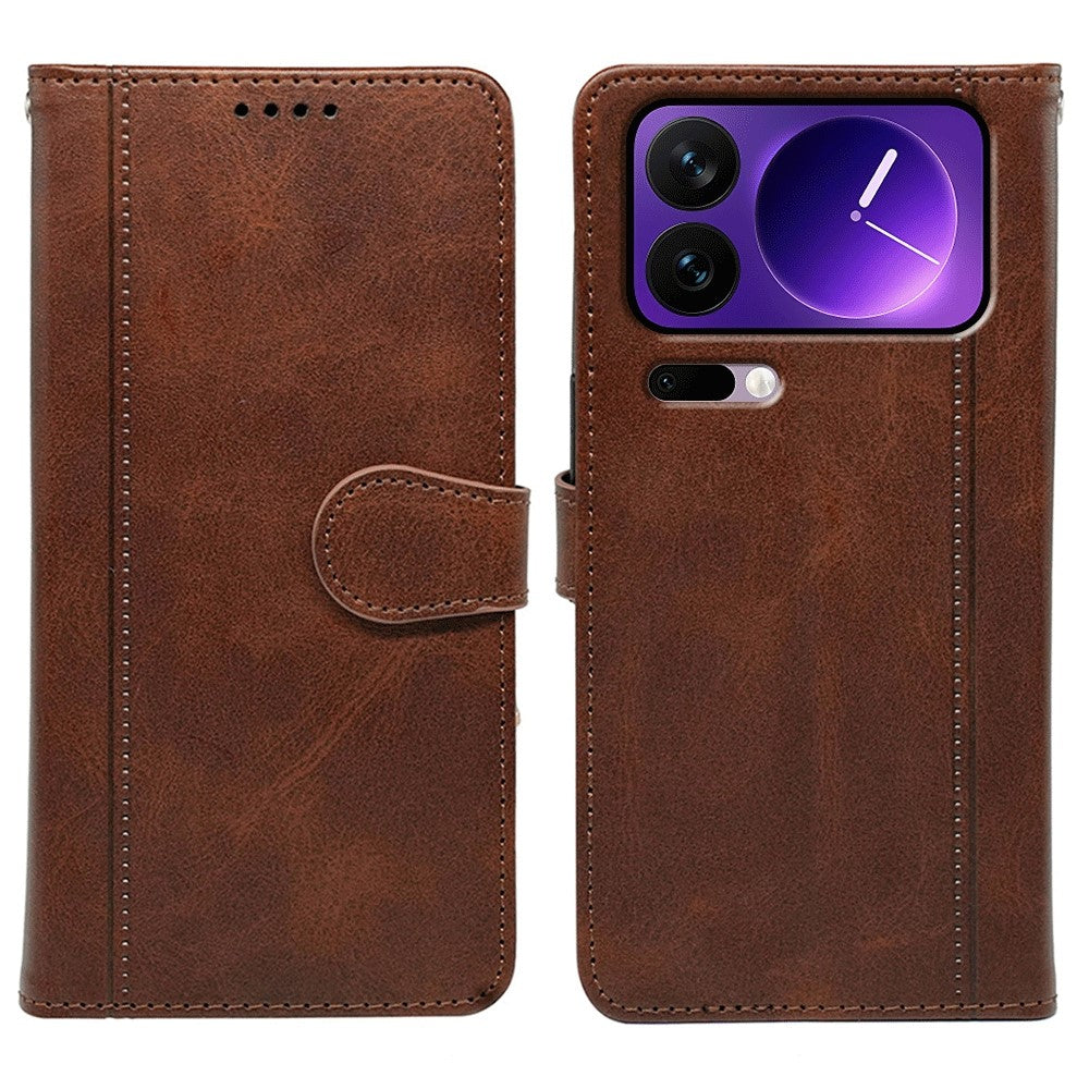 For Xiaomi 17 Pro Max Case Calf Texture Leather Stand Book Style Phone Cover - Brown