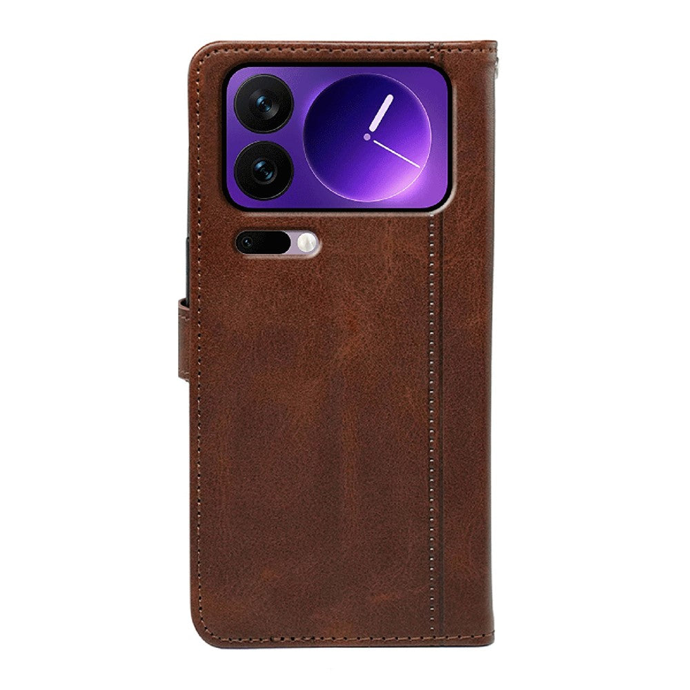 For Xiaomi 17 Pro Max Case Calf Texture Leather Stand Book Style Phone Cover - Brown