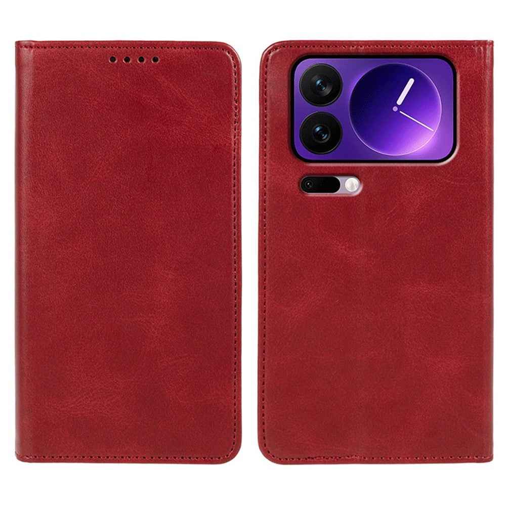 For Xiaomi 17 Pro Case Strong Magnetic PU Leather Phone Cover Calf Texture - Red