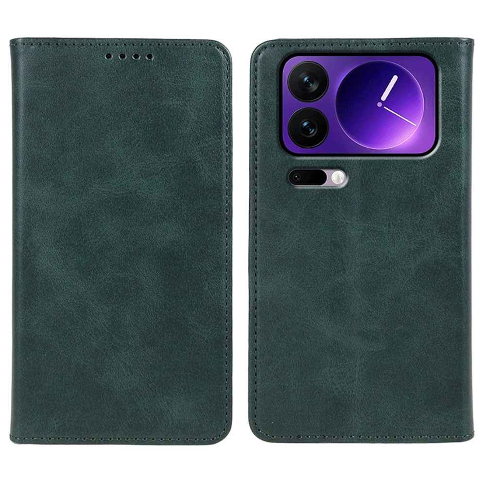 For Xiaomi 17 Pro Case Strong Magnetic PU Leather Phone Cover Calf Texture - Green