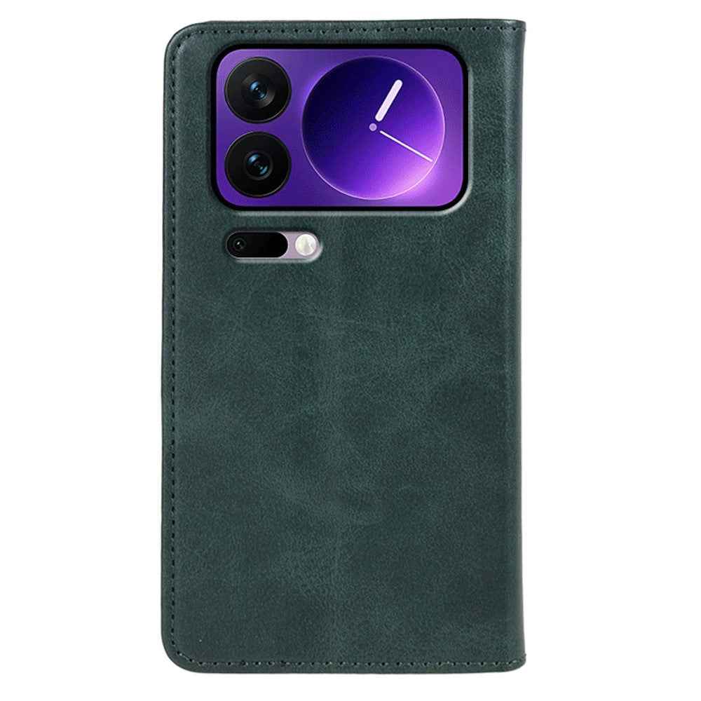 For Xiaomi 17 Pro Case Strong Magnetic PU Leather Phone Cover Calf Texture - Green