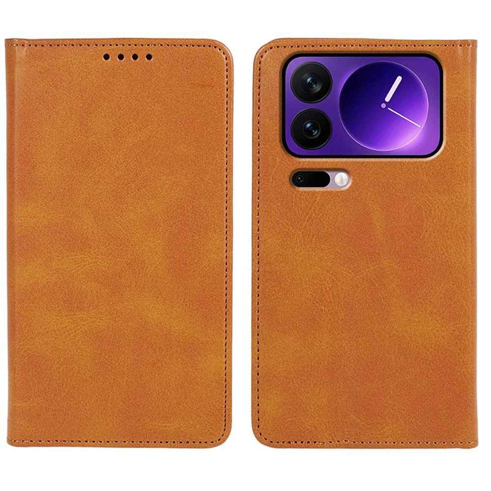 For Xiaomi 17 Pro Case Strong Magnetic PU Leather Phone Cover Calf Texture - Khaki