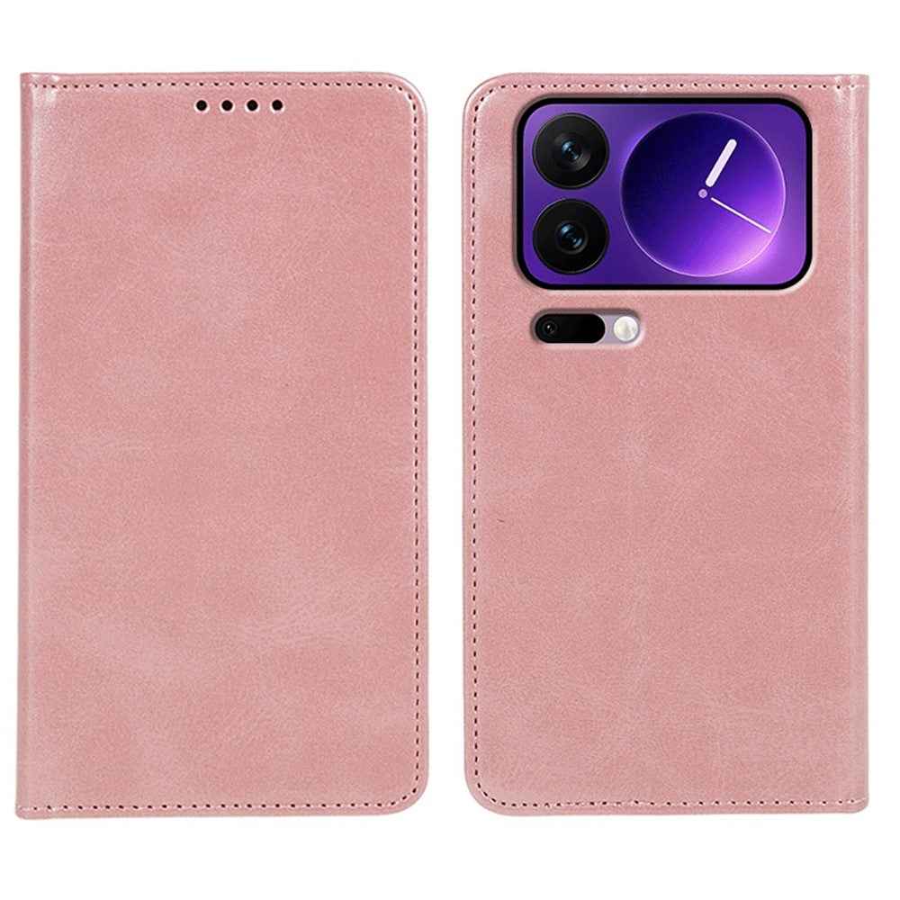 For Xiaomi 17 Pro Case Strong Magnetic PU Leather Phone Cover Calf Texture - Rose Gold