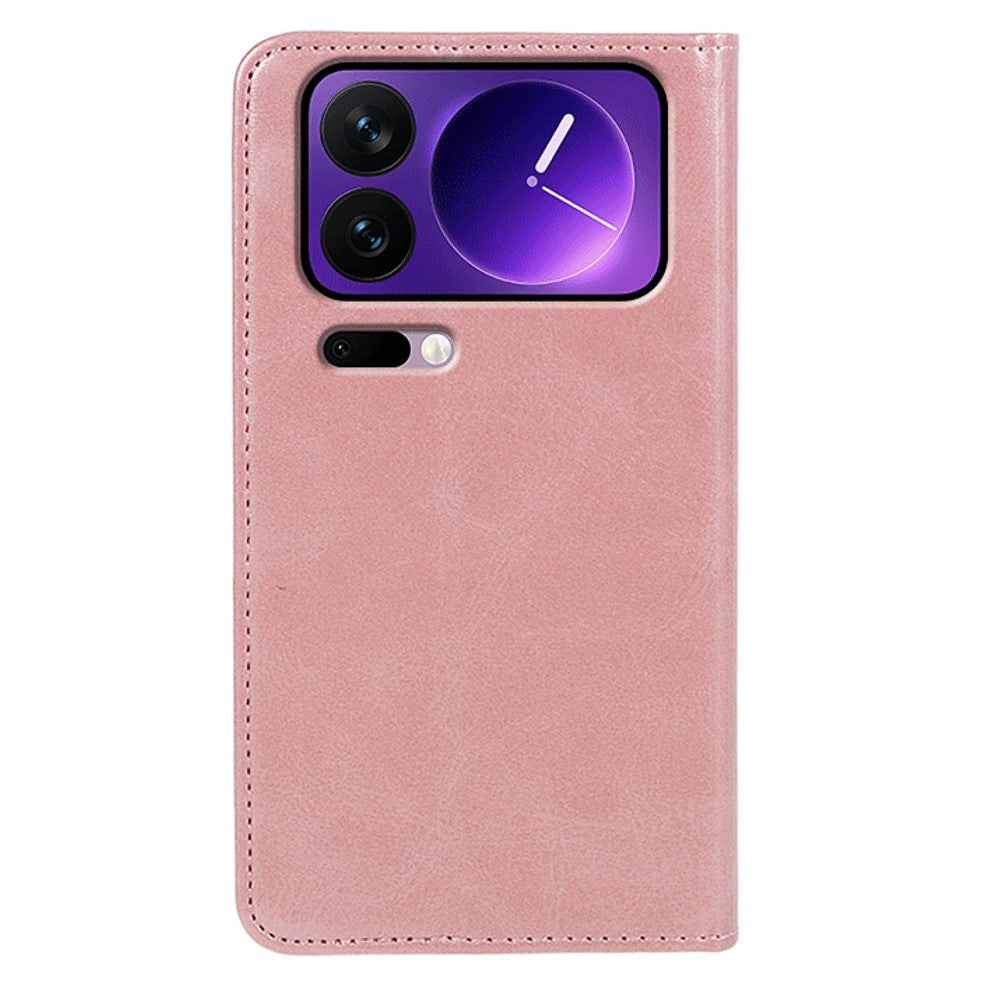 For Xiaomi 17 Pro Case Strong Magnetic PU Leather Phone Cover Calf Texture - Rose Gold