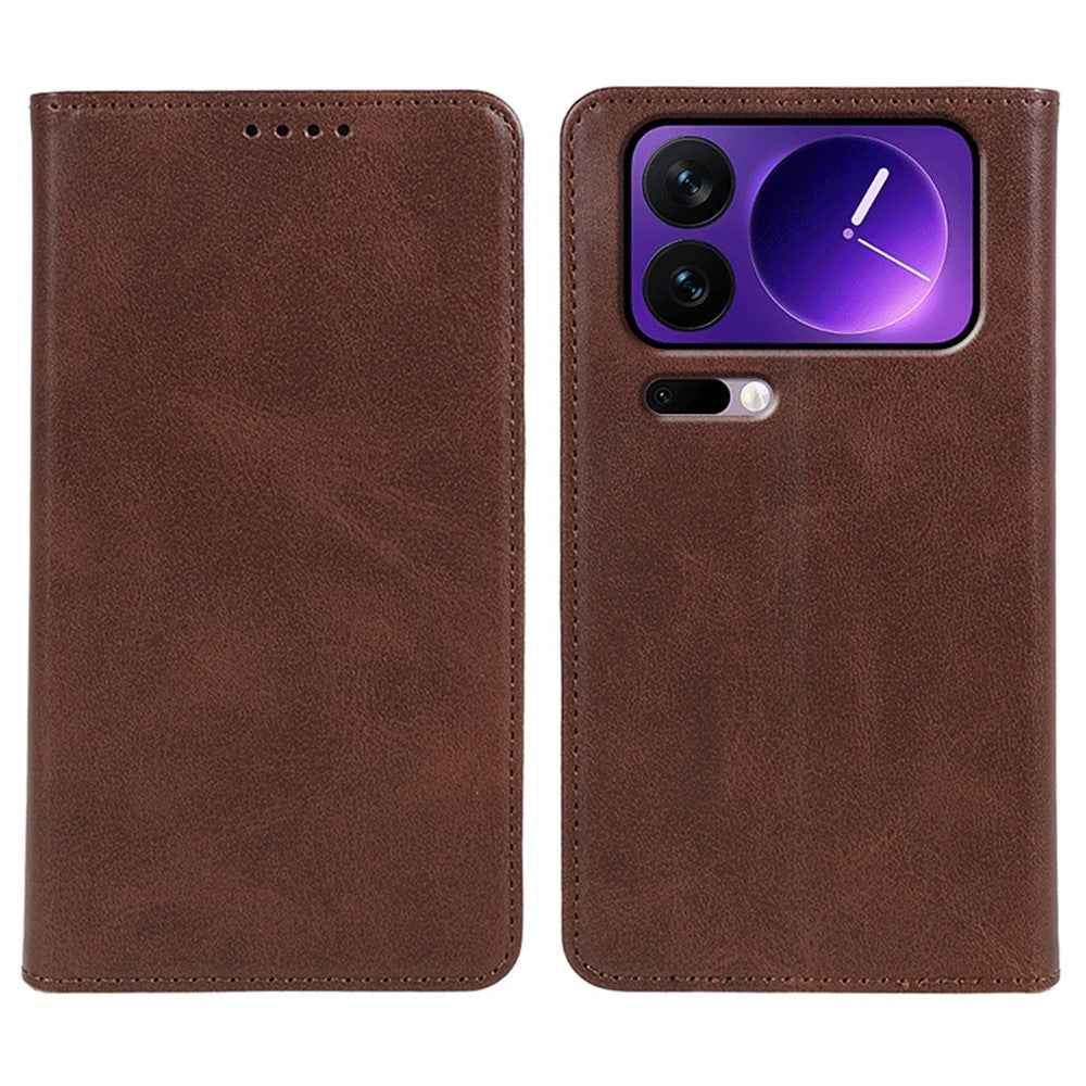 For Xiaomi 17 Pro Case Strong Magnetic PU Leather Phone Cover Calf Texture - Brown