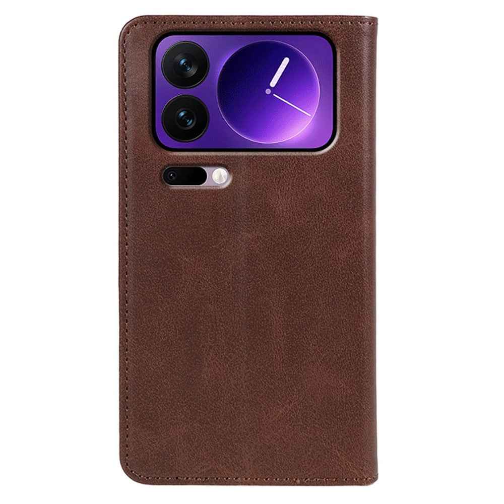 For Xiaomi 17 Pro Case Strong Magnetic PU Leather Phone Cover Calf Texture - Brown