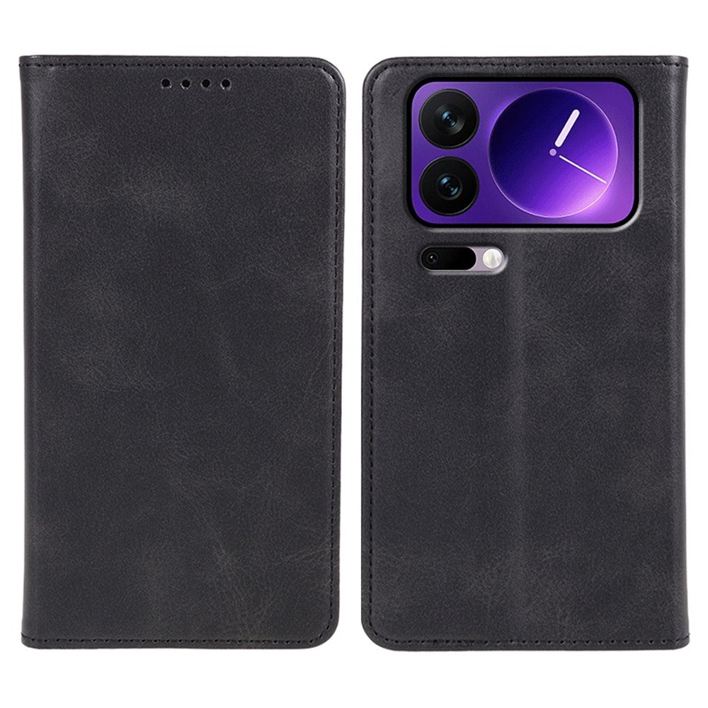 For Xiaomi 17 Pro Max Case Strong Magnetic PU Leather Phone Cover Calf Texture - Black