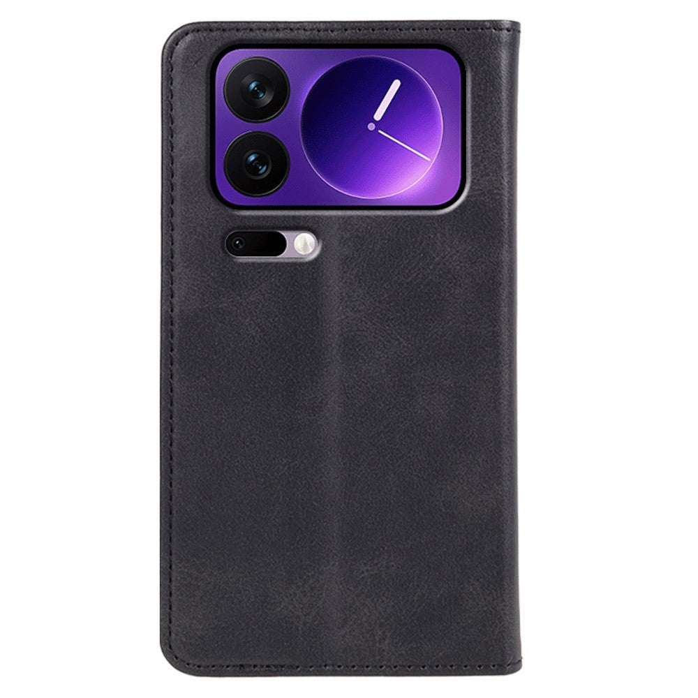 For Xiaomi 17 Pro Max Case Strong Magnetic PU Leather Phone Cover Calf Texture - Black