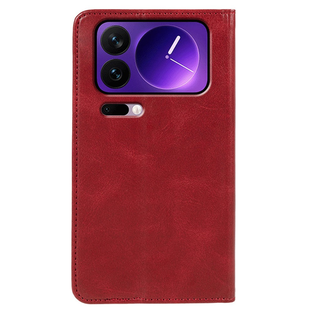 For Xiaomi 17 Pro Max Case Strong Magnetic PU Leather Phone Cover Calf Texture - Red