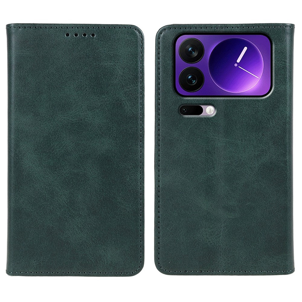For Xiaomi 17 Pro Max Case Strong Magnetic PU Leather Phone Cover Calf Texture - Green