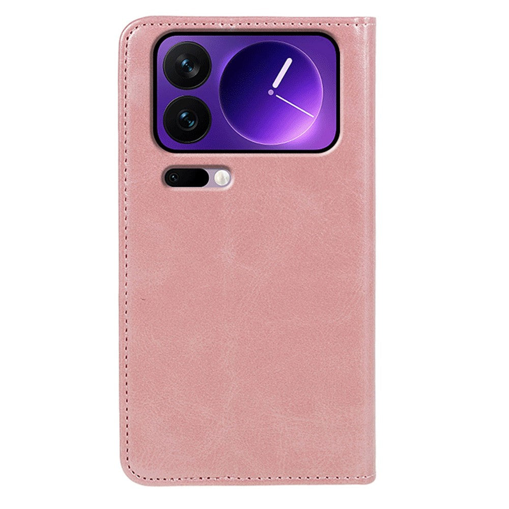 For Xiaomi 17 Pro Max Case Strong Magnetic PU Leather Phone Cover Calf Texture - Rose Gold