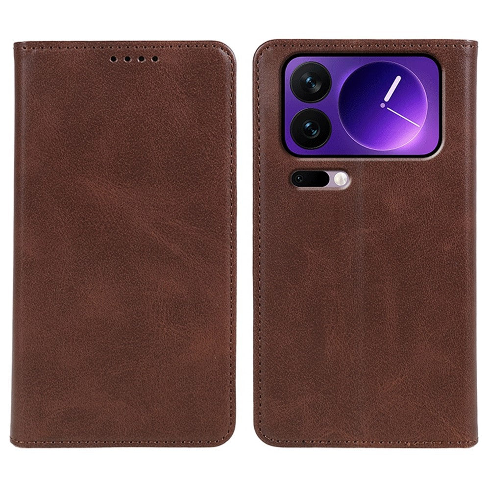 For Xiaomi 17 Pro Max Case Strong Magnetic PU Leather Phone Cover Calf Texture - Brown