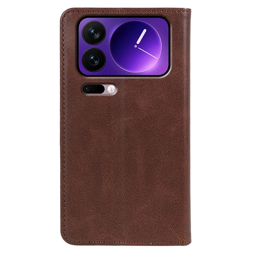 For Xiaomi 17 Pro Max Case Strong Magnetic PU Leather Phone Cover Calf Texture - Brown