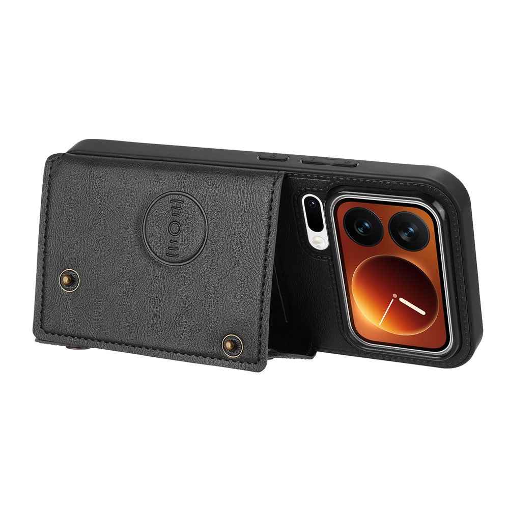 For Xiaomi 17 Pro Case with Card Slots Kickstand Leather + TPU Phone Cover - Black