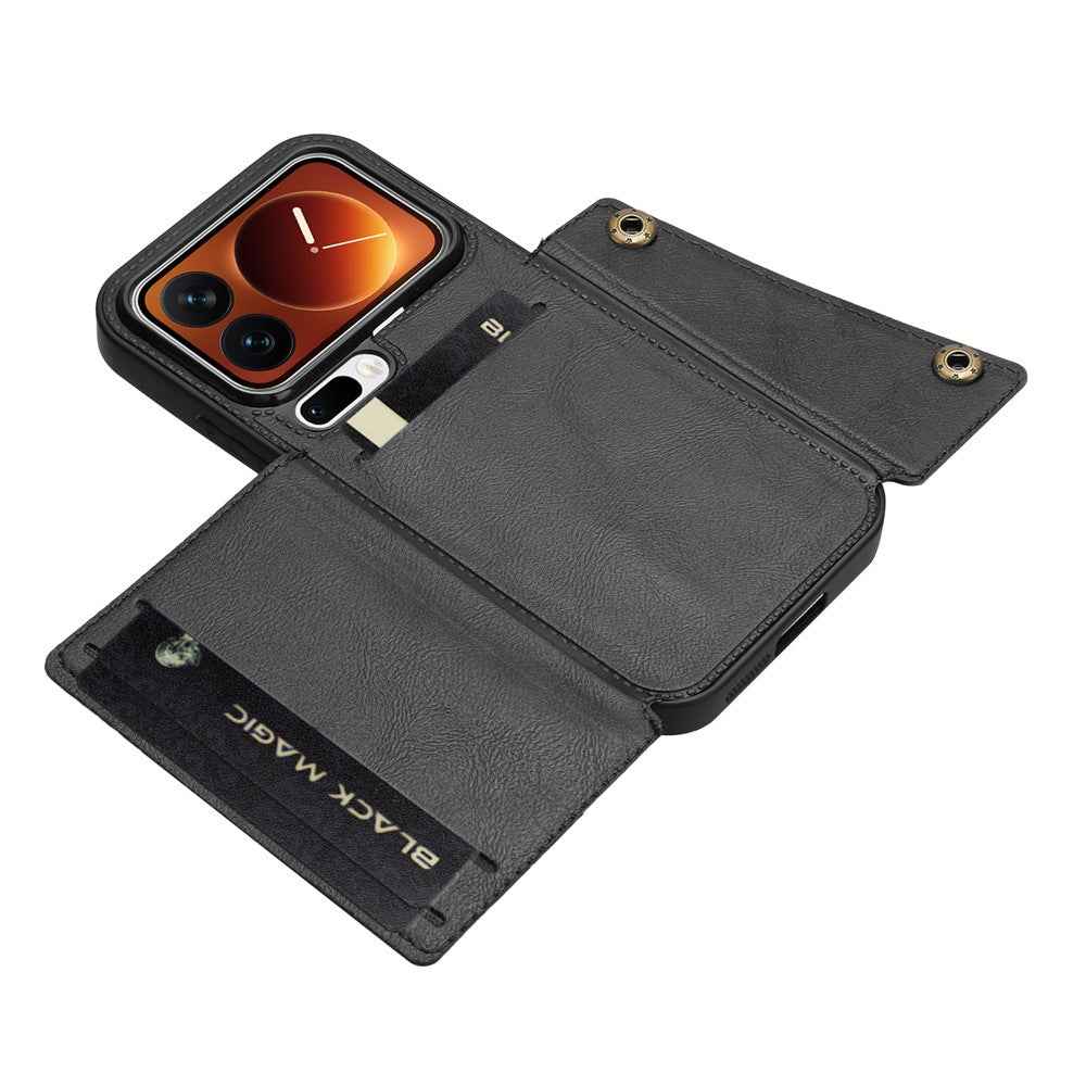 For Xiaomi 17 Pro Case with Card Slots Kickstand Leather + TPU Phone Cover - Black