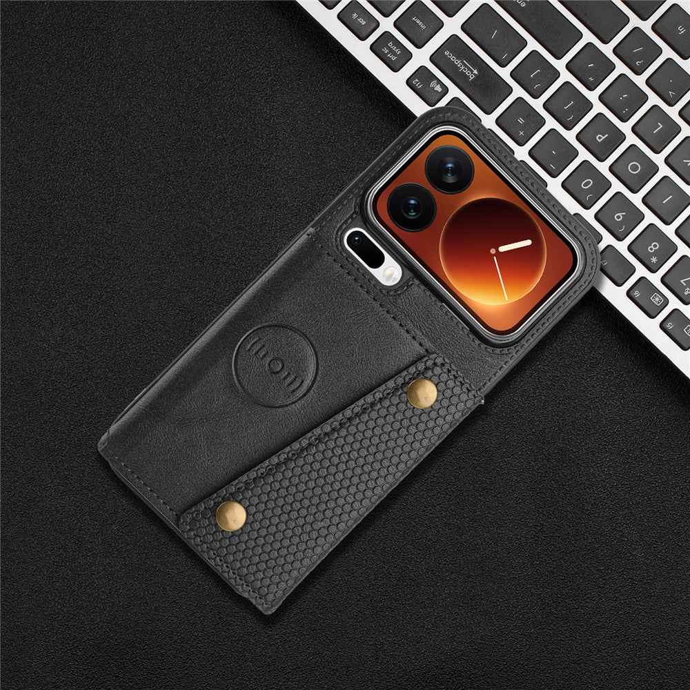 For Xiaomi 17 Pro Case with Card Slots Kickstand Leather + TPU Phone Cover - Black