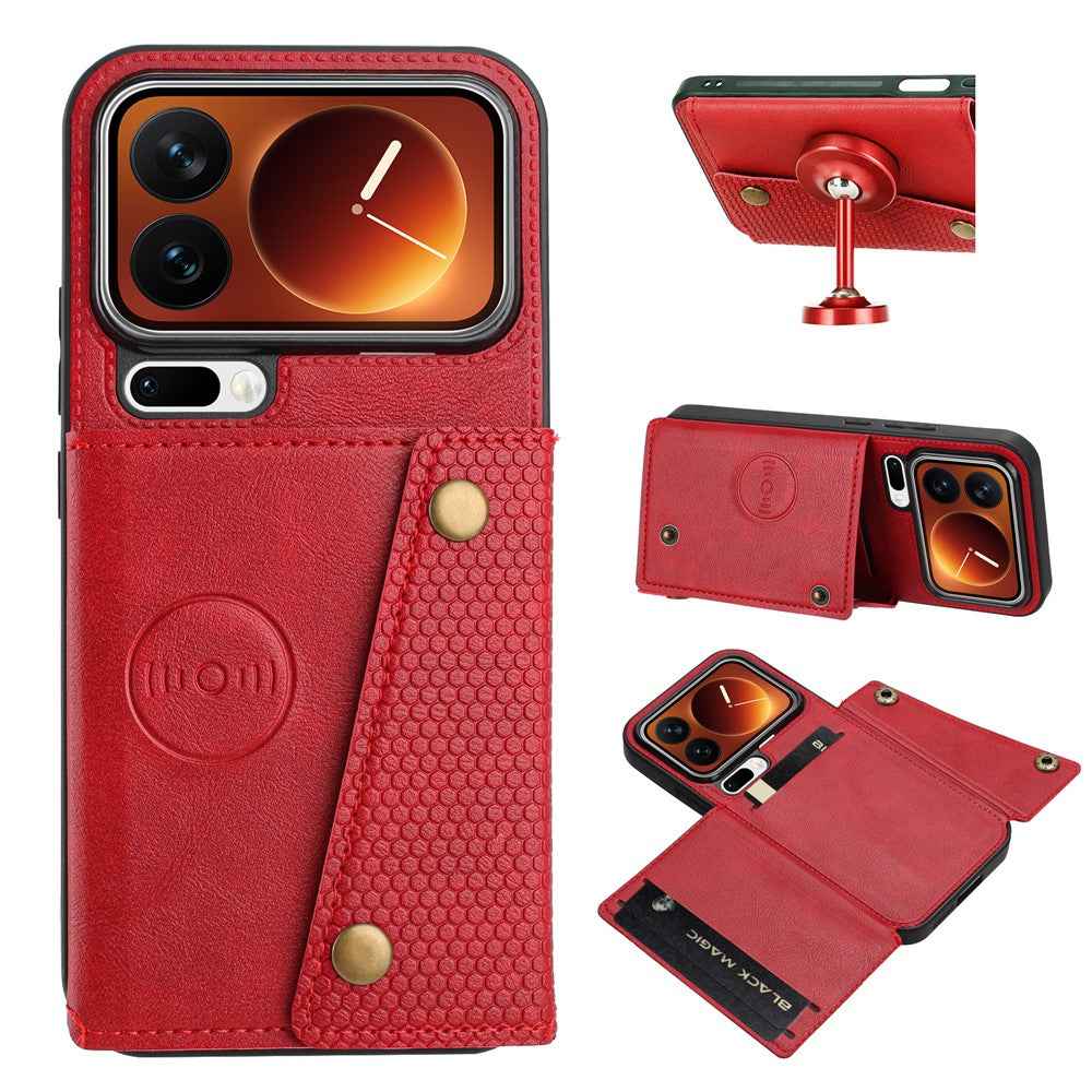 For Xiaomi 17 Pro Case with Card Slots Kickstand Leather + TPU Phone Cover - Red