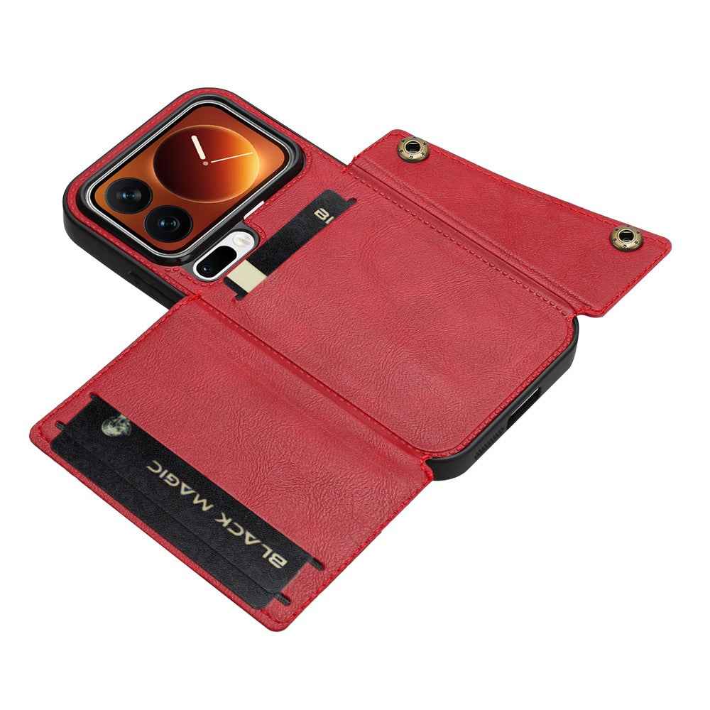 For Xiaomi 17 Pro Case with Card Slots Kickstand Leather + TPU Phone Cover - Red