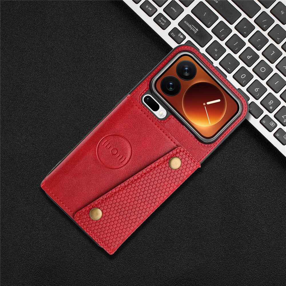 For Xiaomi 17 Pro Case with Card Slots Kickstand Leather + TPU Phone Cover - Red