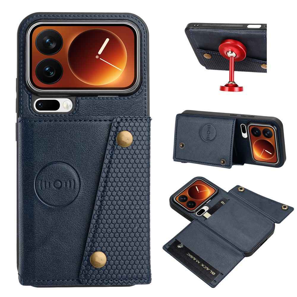 For Xiaomi 17 Pro Case with Card Slots Kickstand Leather + TPU Phone Cover - Blue