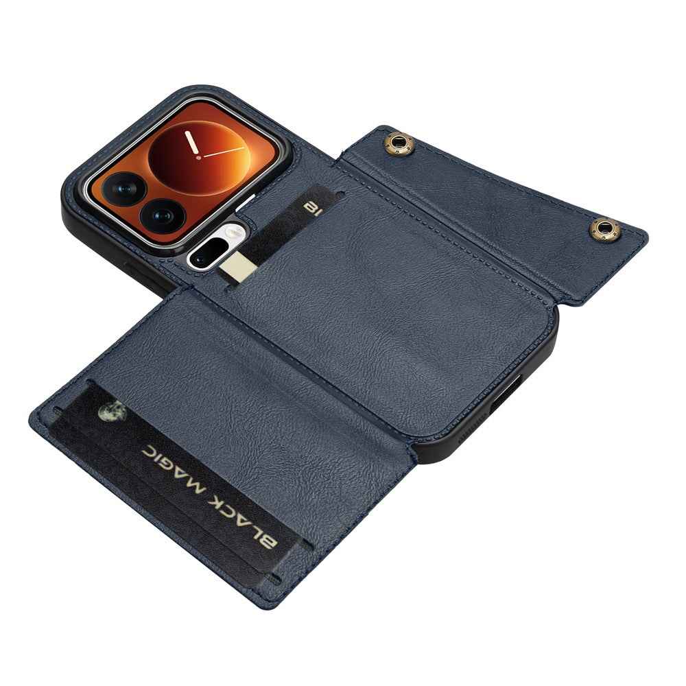 For Xiaomi 17 Pro Case with Card Slots Kickstand Leather + TPU Phone Cover - Blue
