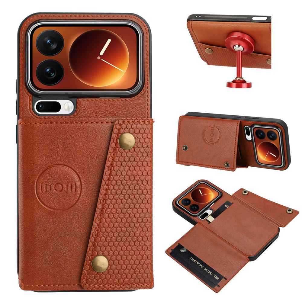 For Xiaomi 17 Pro Case with Card Slots Kickstand Leather + TPU Phone Cover - Brown