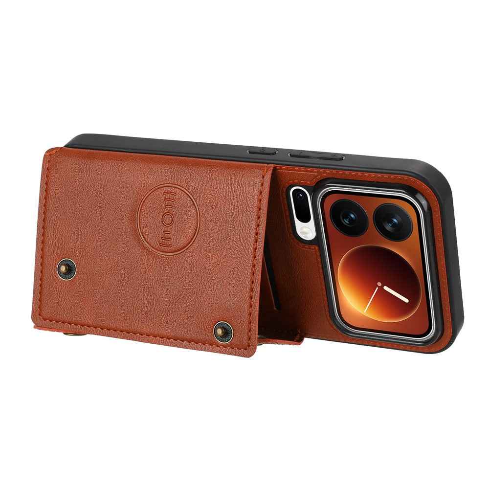 For Xiaomi 17 Pro Case with Card Slots Kickstand Leather + TPU Phone Cover - Brown
