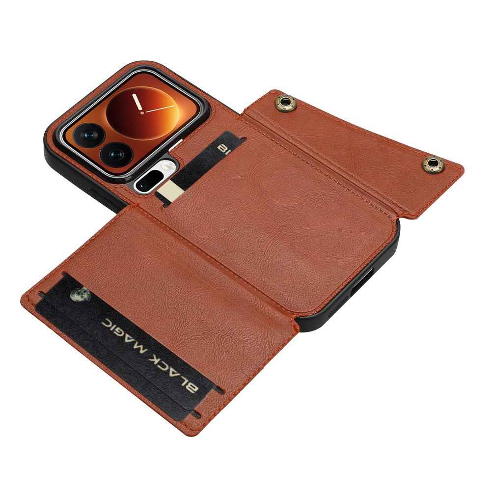 For Xiaomi 17 Pro Case with Card Slots Kickstand Leather + TPU Phone Cover - Brown