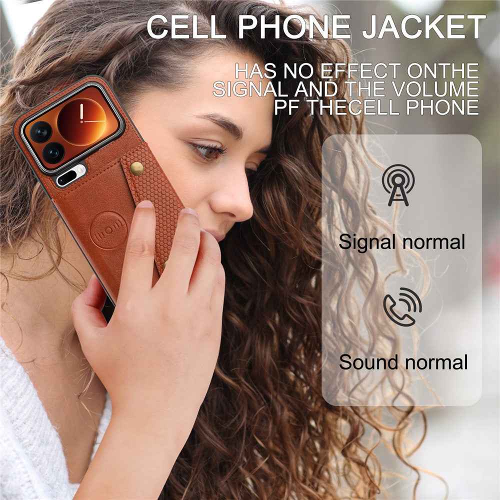 For Xiaomi 17 Pro Case with Card Slots Kickstand Leather + TPU Phone Cover - Brown