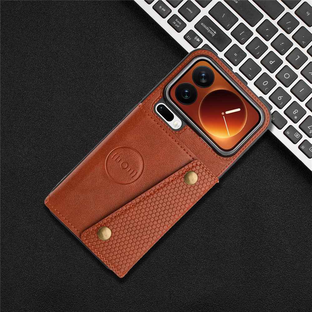 For Xiaomi 17 Pro Case with Card Slots Kickstand Leather + TPU Phone Cover - Brown