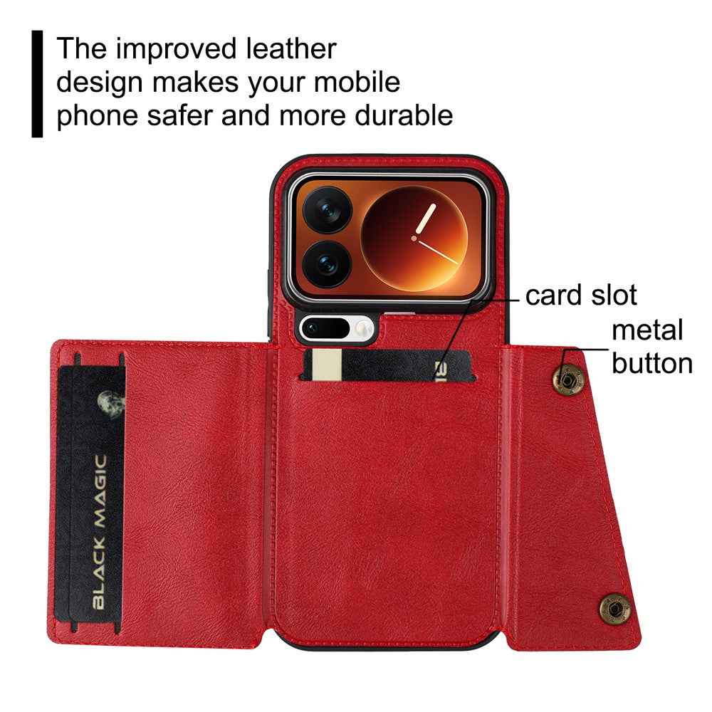 For Xiaomi 17 Pro Case with Card Slots Kickstand Leather + TPU Phone Cover - Brown