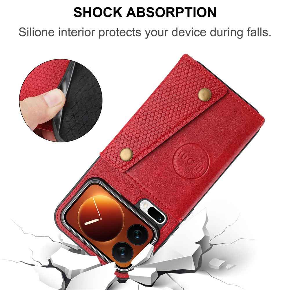 For Xiaomi 17 Pro Case with Card Slots Kickstand Leather + TPU Phone Cover - Brown