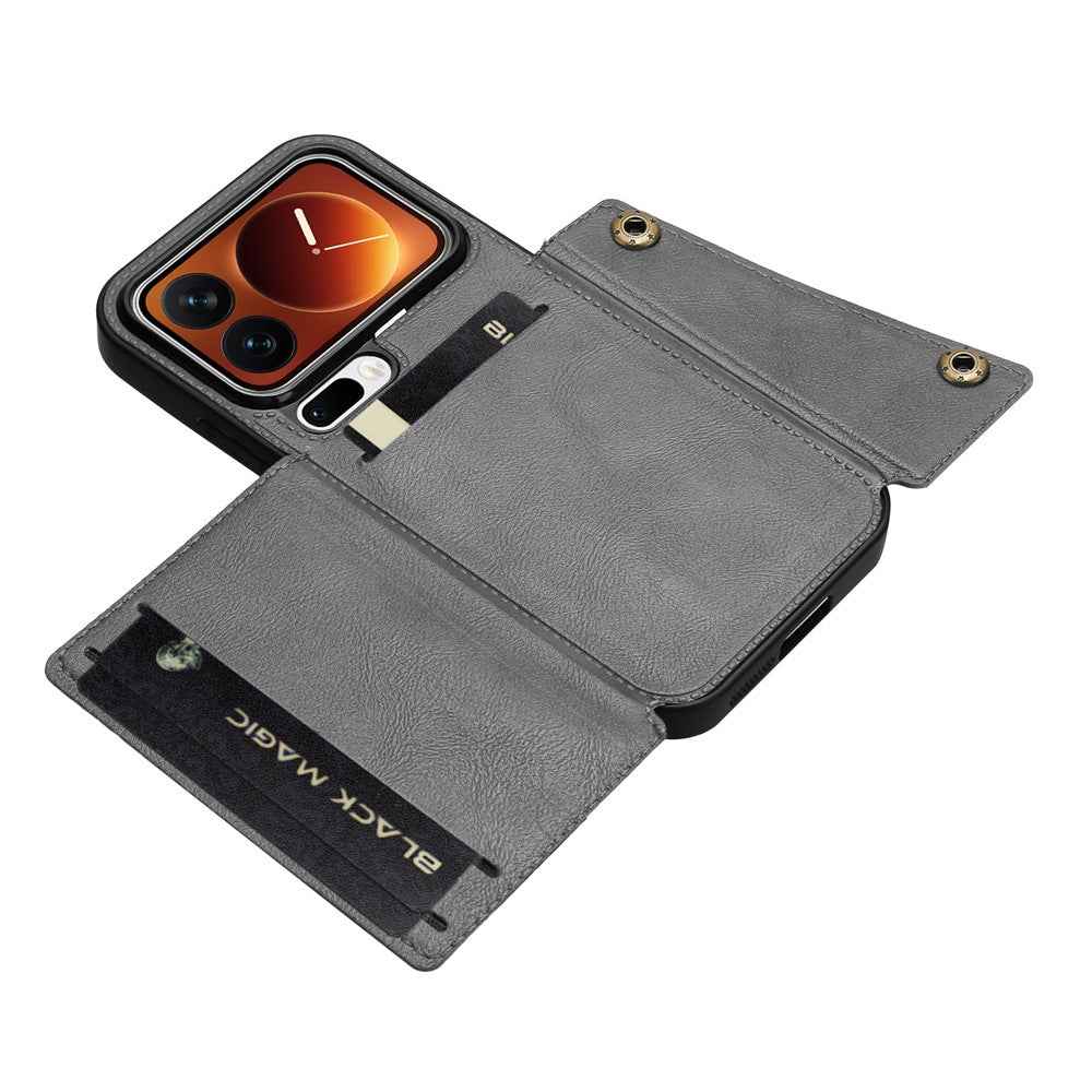 For Xiaomi 17 Pro Case with Card Slots Kickstand Leather + TPU Phone Cover - Grey