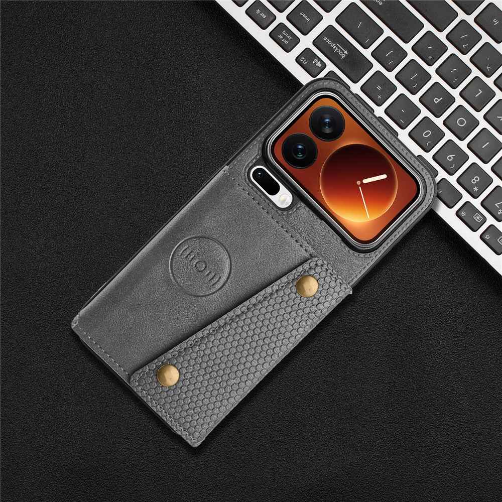 For Xiaomi 17 Pro Case with Card Slots Kickstand Leather + TPU Phone Cover - Grey