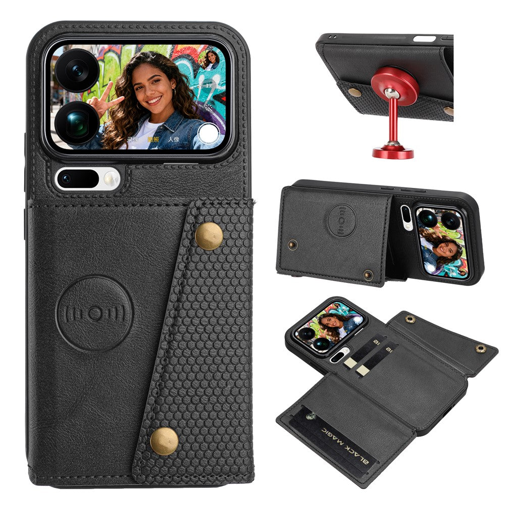 For Xiaomi 17 Pro Max Case with Card Slots Kickstand Leather + TPU Phone Cover - Black