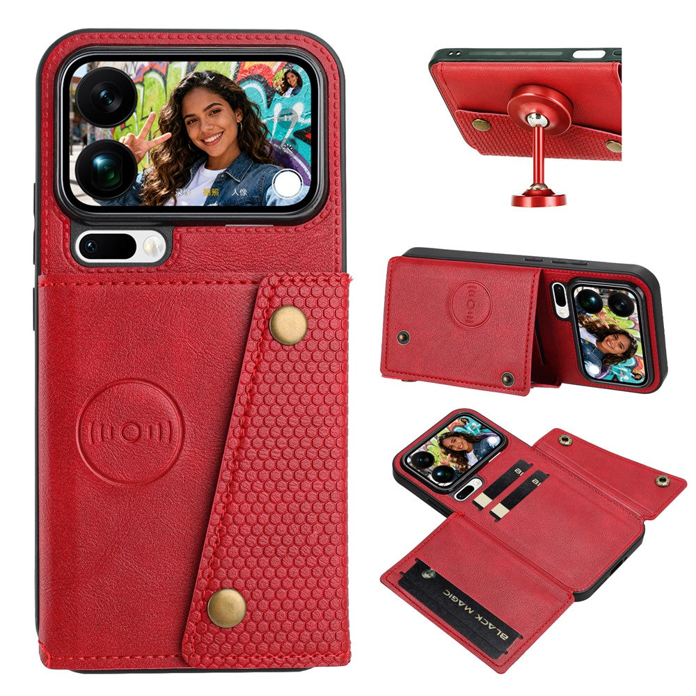 For Xiaomi 17 Pro Max Case with Card Slots Kickstand Leather + TPU Phone Cover - Red