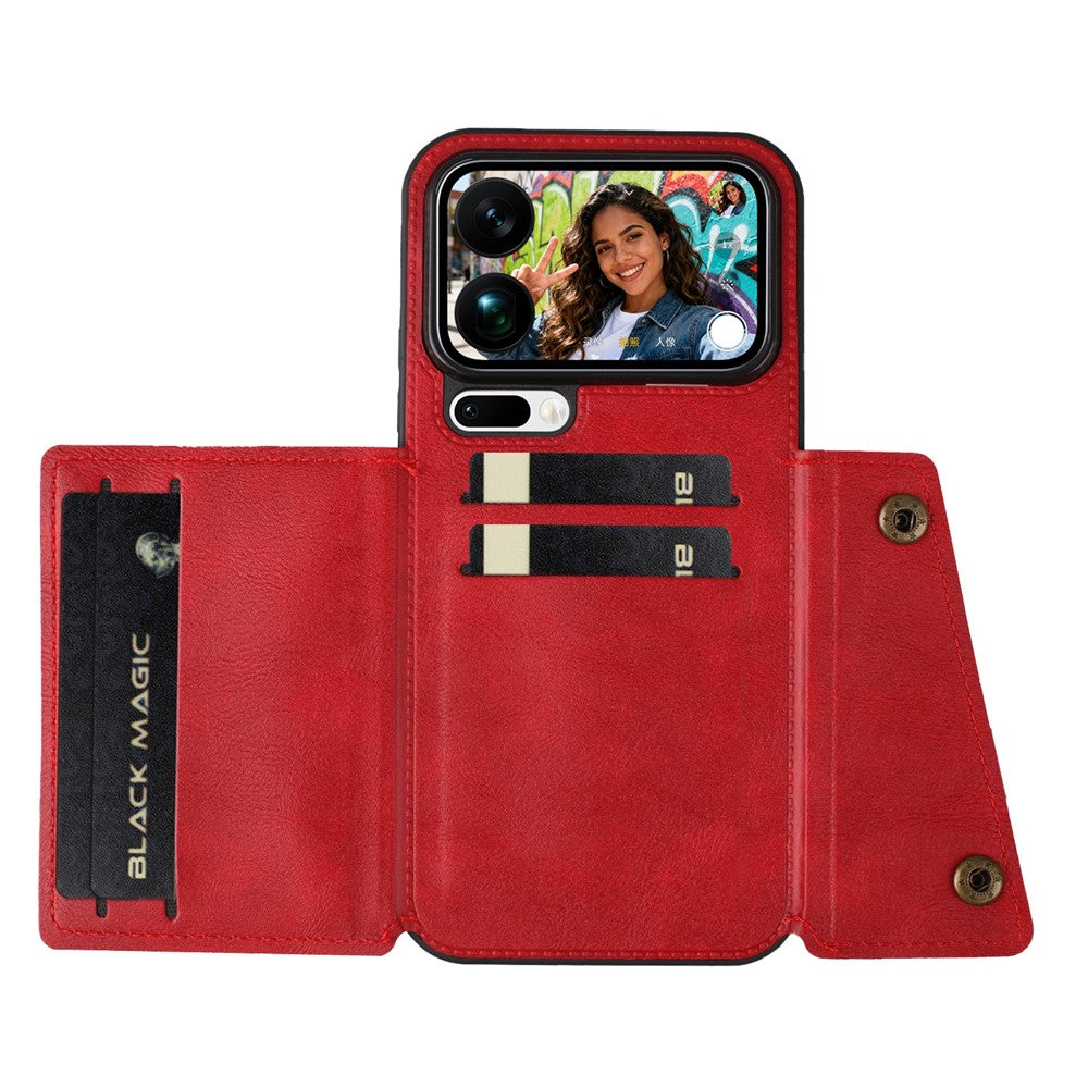 For Xiaomi 17 Pro Max Case with Card Slots Kickstand Leather + TPU Phone Cover - Red