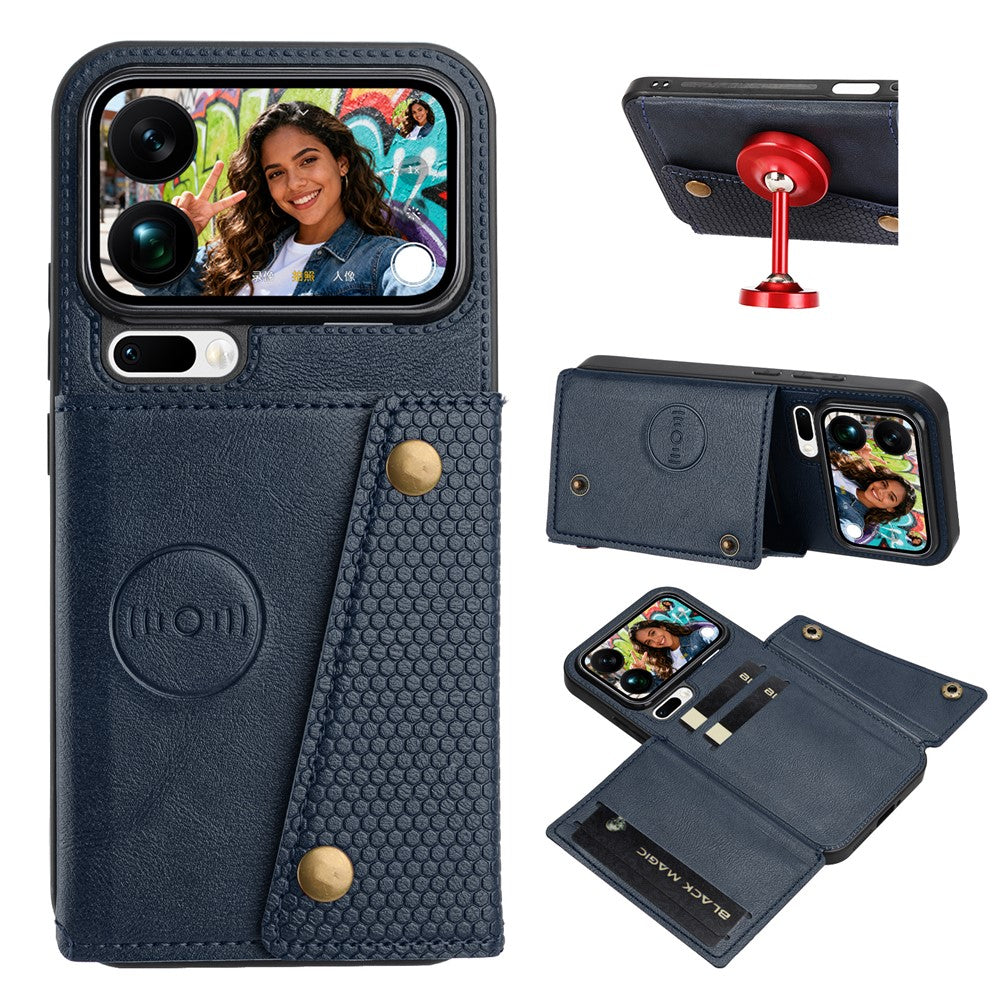 For Xiaomi 17 Pro Max Case with Card Slots Kickstand Leather + TPU Phone Cover - Blue
