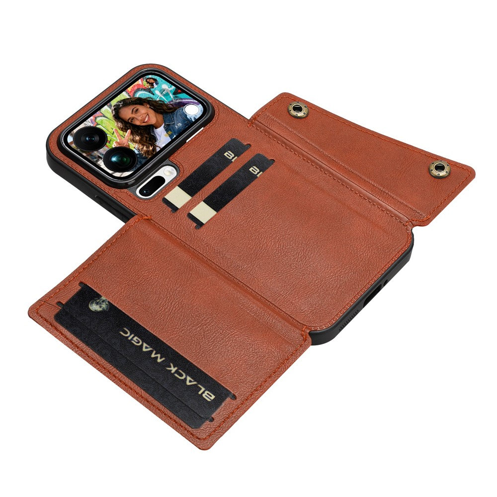 For Xiaomi 17 Pro Max Case with Card Slots Kickstand Leather + TPU Phone Cover - Brown