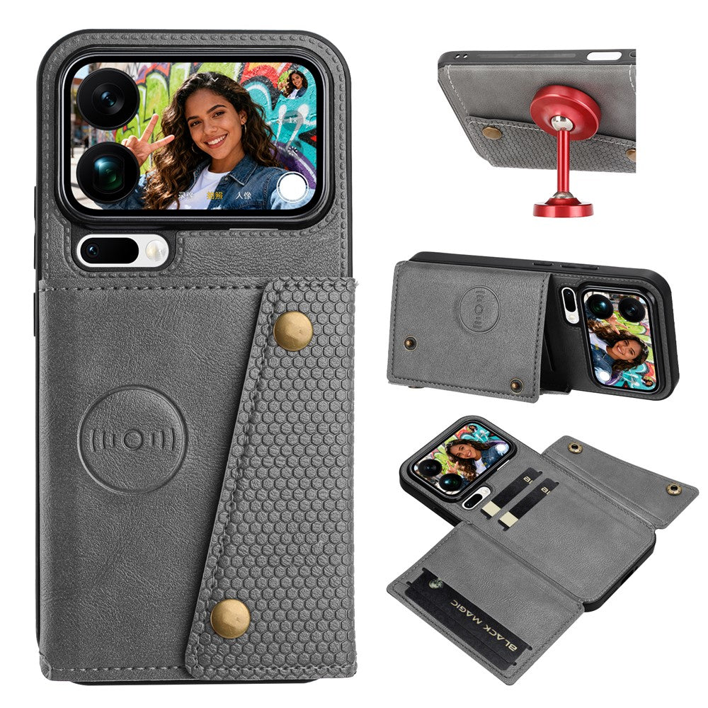 For Xiaomi 17 Pro Max Case with Card Slots Kickstand Leather + TPU Phone Cover - Grey