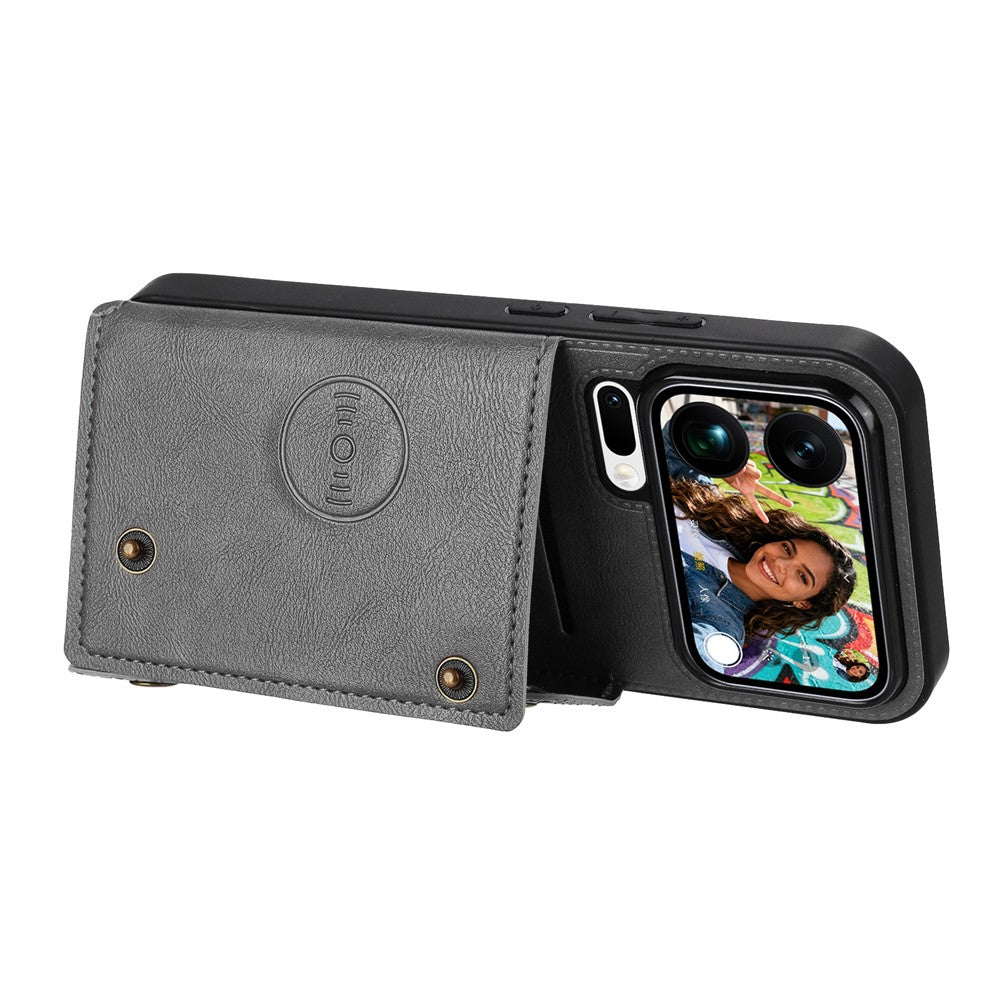 For Xiaomi 17 Pro Max Case with Card Slots Kickstand Leather + TPU Phone Cover - Grey