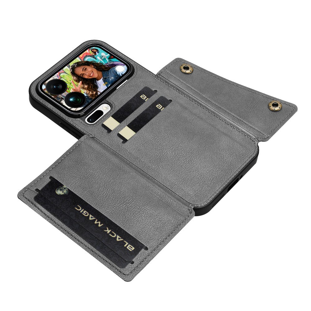 For Xiaomi 17 Pro Max Case with Card Slots Kickstand Leather + TPU Phone Cover - Grey
