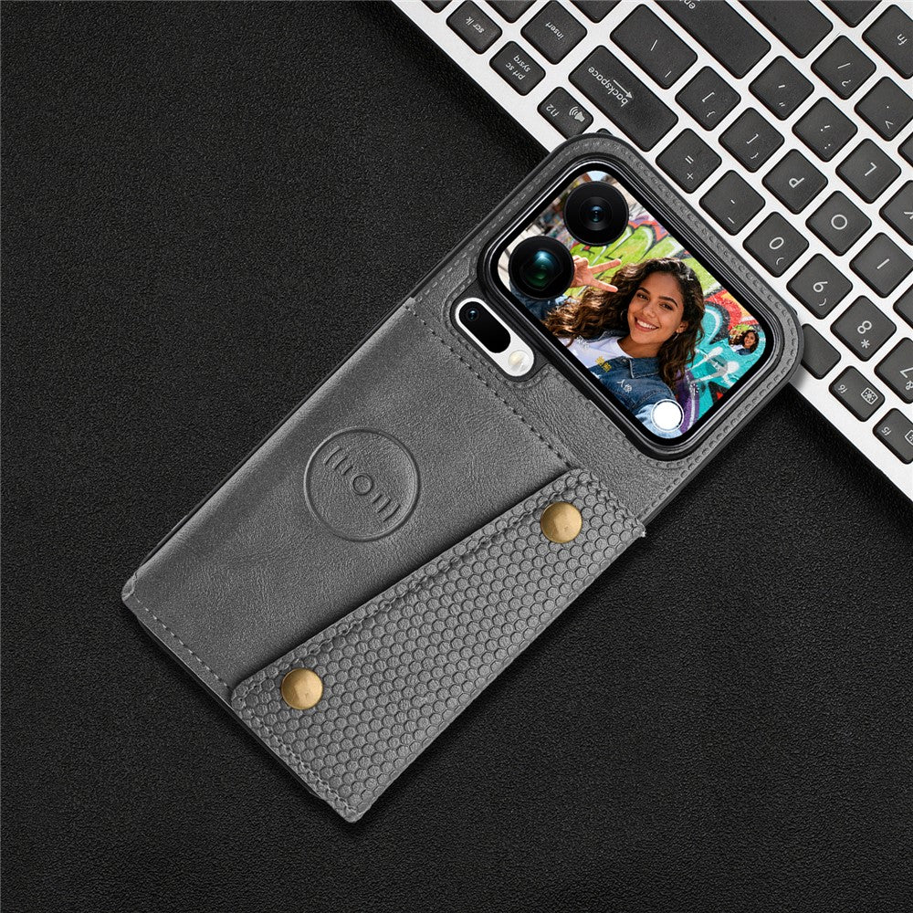 For Xiaomi 17 Pro Max Case with Card Slots Kickstand Leather + TPU Phone Cover - Grey